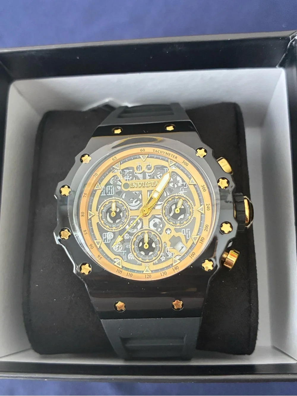 Men's Black and Gold Chronograph Watch - Invicta
